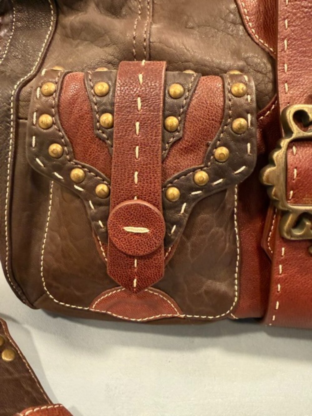 Rare Vintage Betsey Johnson Giddy Up Leather Studded Western Hobo Bag - Picture 5 of 16